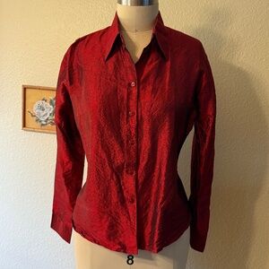 Vintage Thai Silk Sheen Red Blouse Size Large